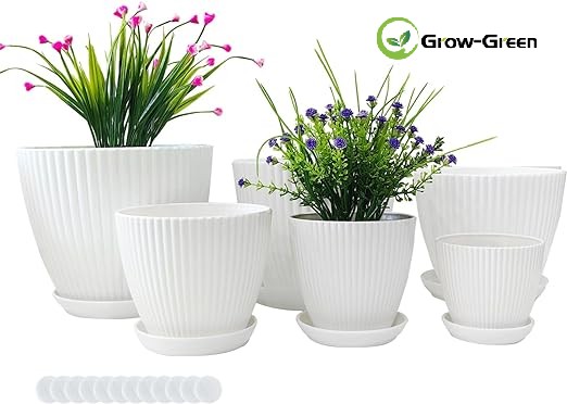 RooTrimmer 7.5/6.5/5.5/4.9/4.2/3.5 inches Plant Planters 6 Pack, Thick Sturdy Plastic Pots, Indoor/Outdoor 6 Sizes Flower Pots with Drainage Holes and Saucers