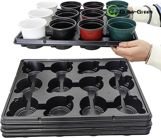 RooTrimmer 12 Cell Round Nursery Pots Trays Thickened Durable Seedling Pots Shuttle Carrying Trays for Holding 4 inch Nursery Pots (16.85