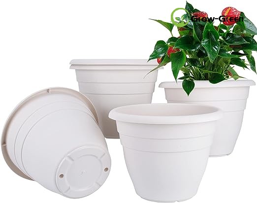 RooTrimmer 5-Pack 10 inch Planter White pots with 7 inch Saucers, Trays and Plastic pots are Thick and Durable